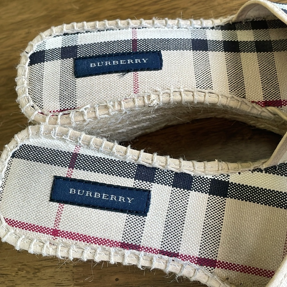 Burberry Beige Plaid Espadrille Wedge Sandals with Black and Red Accent - Picture 3 of 15
